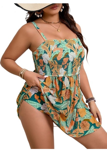 Yaz Büyük Beden Pileli Çiçek Baskılı Muhafazakar Etek Bikini Kadın Bedeni: 3xl Göğüs 96CM (Yurt Dışından) fiyatları