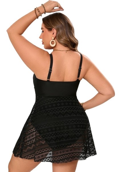 Yaz Yeni Büyük Boy Çok Renkli Içi Boş Muhafazakar Tek Parça Bikini Mayo Kadın Boyutu: 0xl Göğüs 86CM (Yurt Dışından)