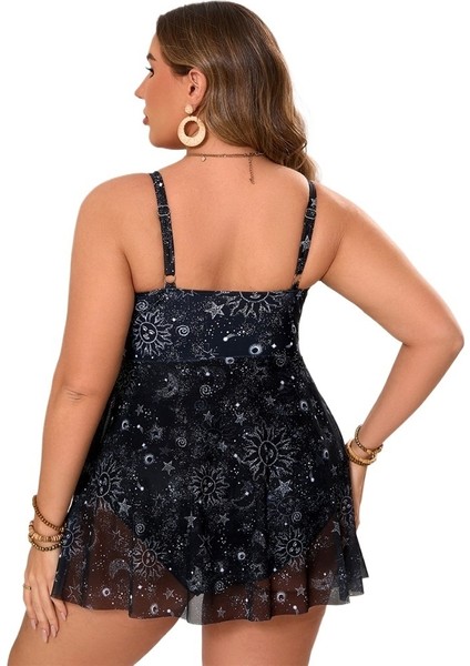 Yaz Tek Parça Mayo Kadın Büyük Beden Muhafazakar Retro Baskılı File Etek Mayo Beden: 0xl (Yurt Dışından) fiyatları