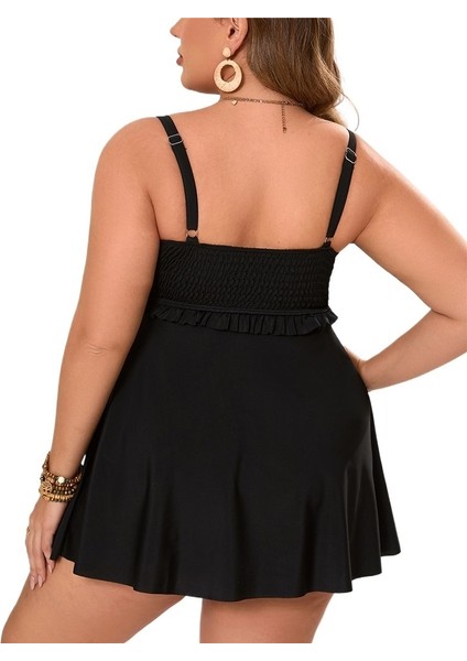 Yaz Yeni Büyük Boy Düz Renk Pileli Etek Tek Parça Mayo Kadın Bedeni: 4xl (Yurt Dışından)