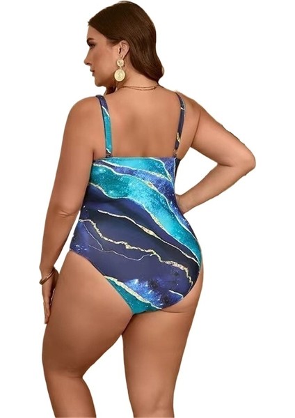 Yaz Derin V Yaka Büyük Boy Mürekkep Baskılı Iki Parça Tül Etek Tek Parça Bikini Mayo Beden: 5xl (Yurt Dışından) modelleri