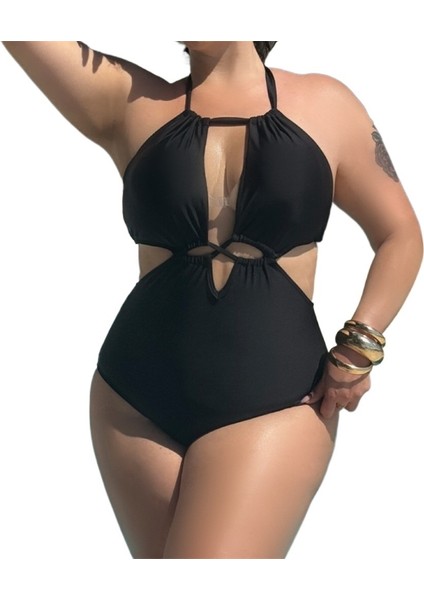 Yaz Büyük Beden Mayo Kadınlar Için Toplanmış Mayo Tek Parça Bikini Mayo Plaj Mayo Beden: 1xl Göğüs 112CM (Yurt Dışından)