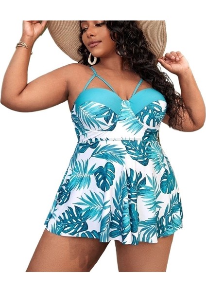 Yaz Büyük Beden Baskılı Tankini Mayo Beden: 0xl Göğüs 106CM (Yurt Dışından)