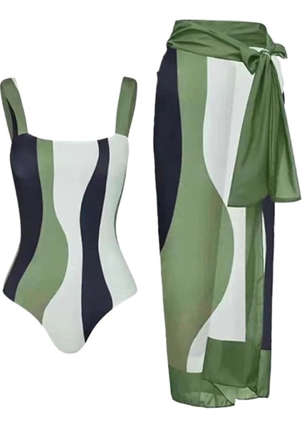 Kadınlar Için Yaz Yeni Iki Parçalı Mayo Üç Renkli Baskılı Tulum Güneş Kremi Etek Boyut: L (Yurt Dışından)