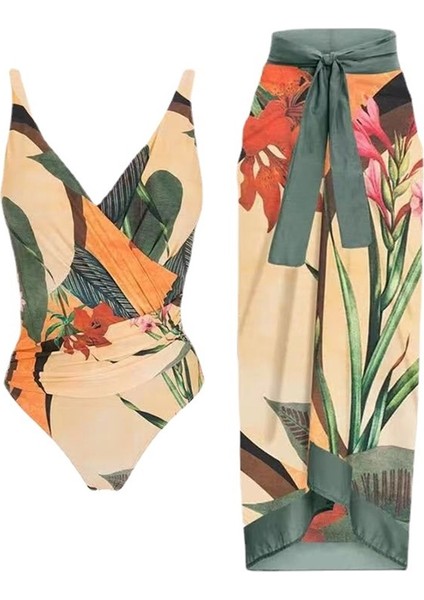 Kadınlar Için Yazlık Mayo, Baskılı Tek Parça, Muhafazakar Giyim, Kalçaya Sarılı Uzun Pantolon Etek Beden: L (Yurt Dışından)