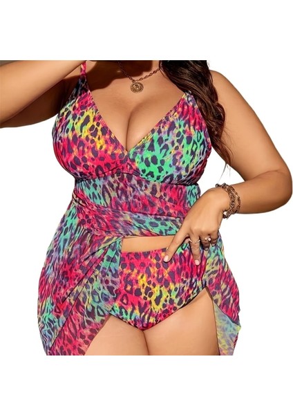 Yaz Büyük Beden Sırtı Açık Iki Parça Leopar Desenli Çapraz Bikini Mayo Kadın Takımı Beden: 3xl (Yurt Dışından) modelleri