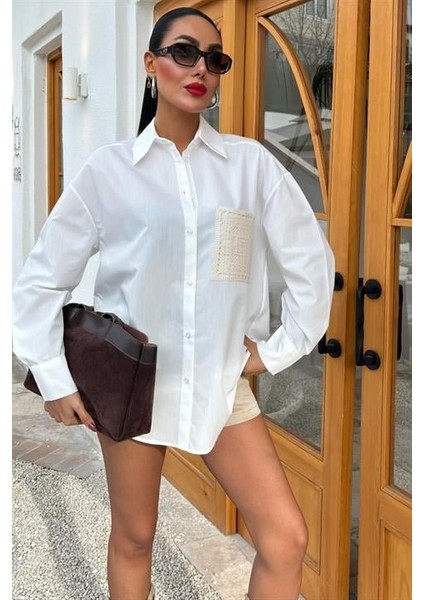 Süzine Cepli Arkası Yırtmaçlı Oversize Gömlek 3420