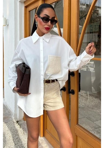 Süzine Cepli Arkası Yırtmaçlı Oversize Gömlek 3420