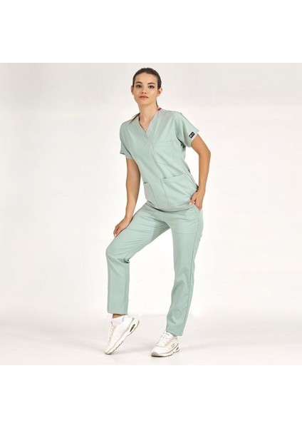 Mint Yeşili Lüks Likralı Scrubs Greys Takım