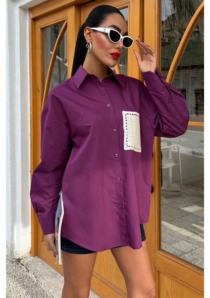 Süzine Cepli Arkası Yırtmaçlı Oversize Gömlek 3420