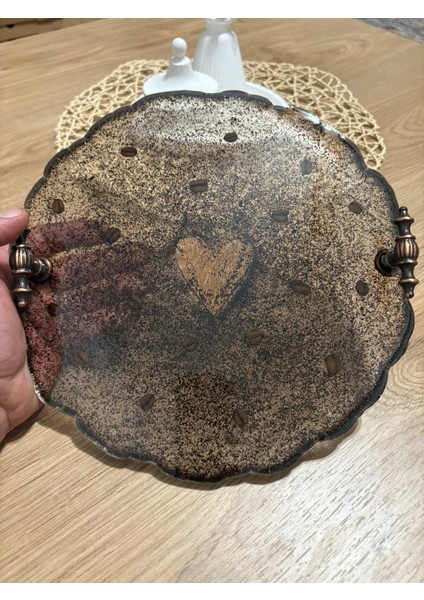 Kahve Çekirdekli Epoksi Reçine Tepsi - Ahşap Kalpli - 25 cm - Seri 2