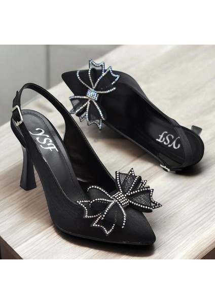 6513 Fiyonklu Taşlı 9cm Kadın Topuklu Ayakkabı Abiye Düğün Nişan Ayakkabısı