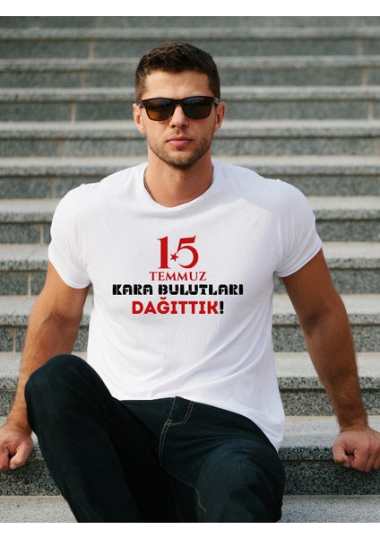 lıon group 15 Temmuz kırmızı beyaz logo baskılı pamuklu beyaz T-Shırt