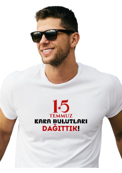 lıon group 15 Temmuz kırmızı beyaz logo baskılı pamuklu beyaz T-Shırt