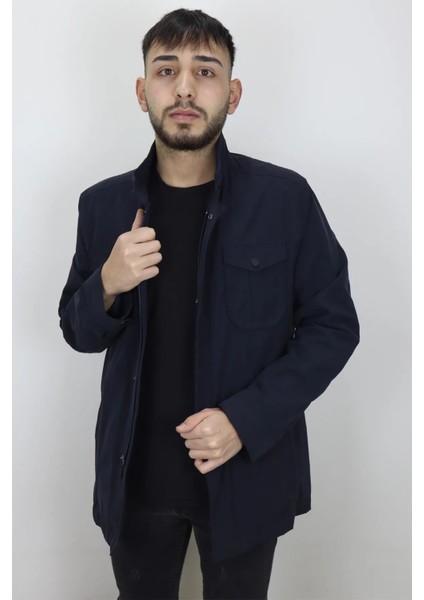Fistan Store Erkek Hakim Yaka Normal Kalıp Fermuar ve Çıtçıtlı Yazlık Keten Mont
