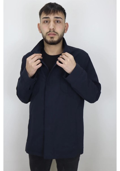 Fistan Store Erkek Hakim Yaka Normal Kalıp Fermuar ve Çıtçıtlı Yazlık Keten Mont