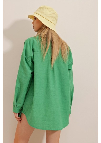 Kadın Keten Kumaş Oversize Gömlek