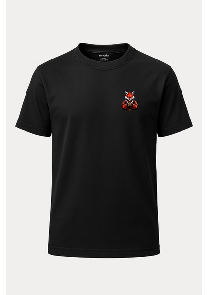 Samuray Red Fox Tilki Baskılı Unisex Bol Kalıp Bisiklet Yaka Tişört