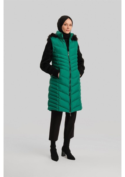 Kapitone Mont 23KD8305 Benetton Yeşili
