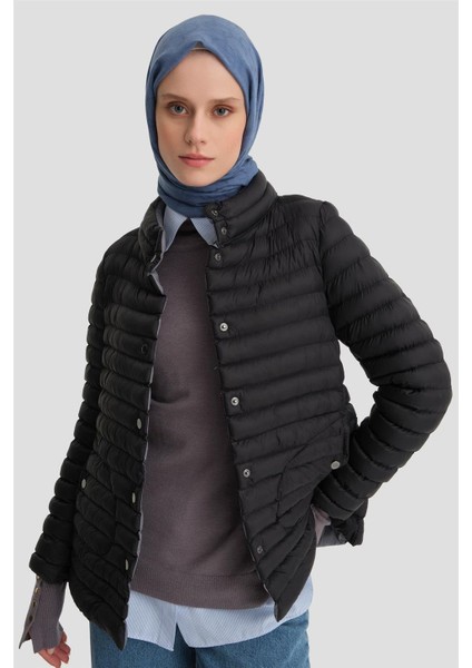 Ince Kapitone Mont 24KD7524 Siyah