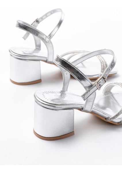 S-889 Gümüş 3 Bantlı Topuklu Kadın Ayakkabı indirimleri