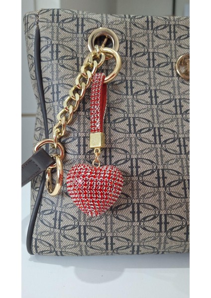 Yeni Yıl Lüks Hediyelik Zirkon Taşlı Kırmızı Kalp Anahtarlık 13,5 cm fiyatları