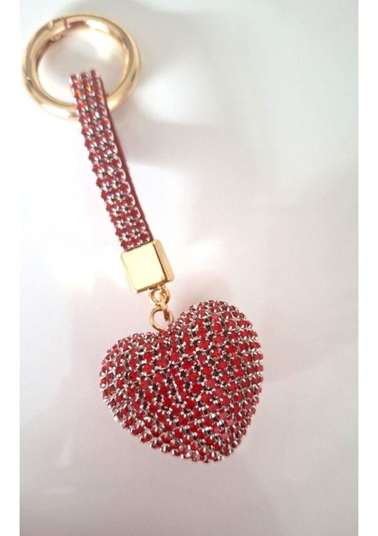 Yeni Yıl Lüks Hediyelik Zirkon Taşlı Kırmızı Kalp Anahtarlık 13,5 cm fırsatları