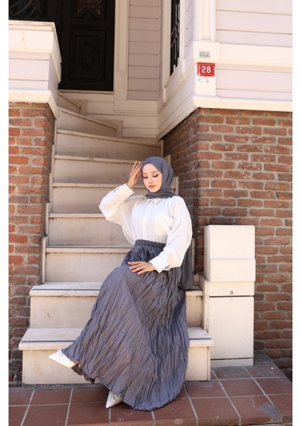 Beli Lastikli Kırışık Kraş Etek - Gri / A0101 fiyatları