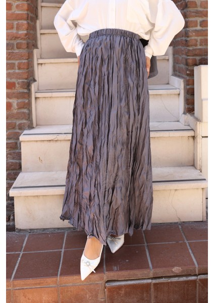 Beli Lastikli Kırışık Kraş Etek - Gri / A0101 modelleri