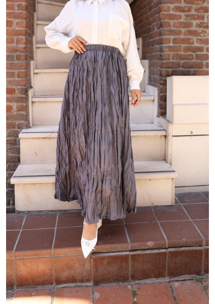 Beli Lastikli Kırışık Kraş Etek - Gri / A0101 fırsatları