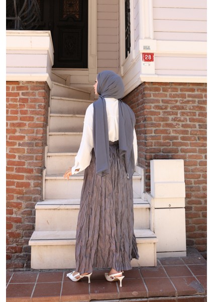 Beli Lastikli Kırışık Kraş Etek - Gri / A0101 indirimleri