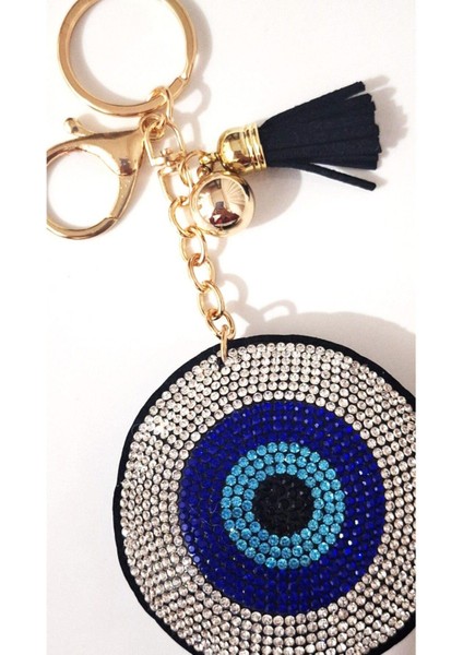 Taşlı Nazar Boncuklu Anahtarlık - Siyah - Boyu 14,5 cm Çapı 6,5 cm fiyatları