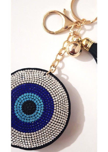 Taşlı Nazar Boncuklu Anahtarlık - Siyah - Boyu 14,5 cm Çapı 6,5 cm modelleri