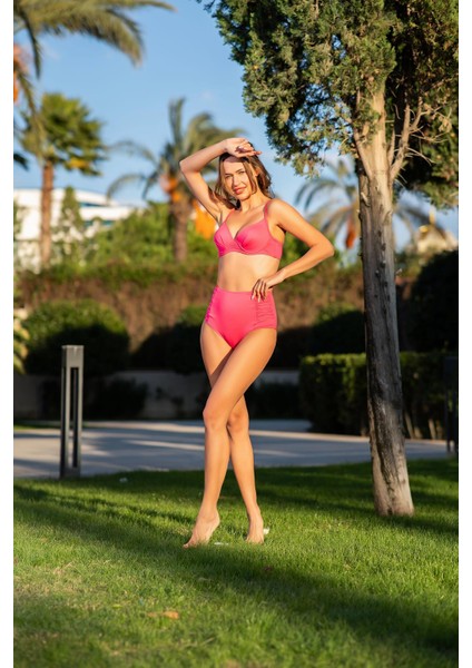 Kadın Dolgulu Yüksek Bel Fuşya Bikini Takım C7T1N1O52-5