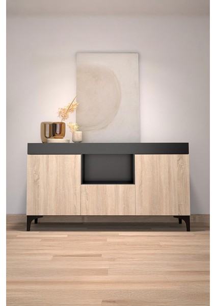 Modern Tasarım Çok Amaçlı Konsol Dolap Kapaklı ve Raflı Depolama Ünitesi Salon, Ofis Için Şık Dolap