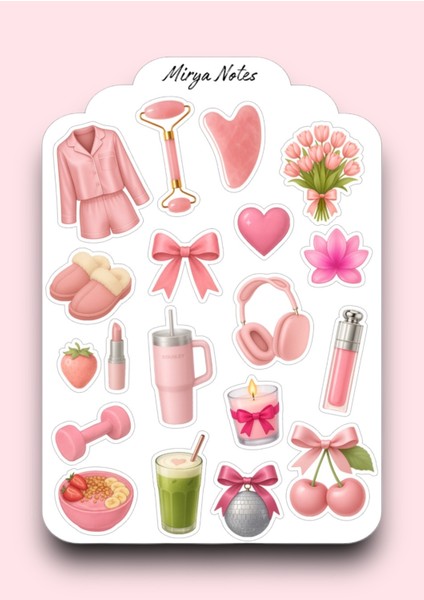 Pembe Kız Neşesi Temalı Sticker - Etiket - Çıkartma Bullet Journal, Ajanda, Planner Için Uygun Set