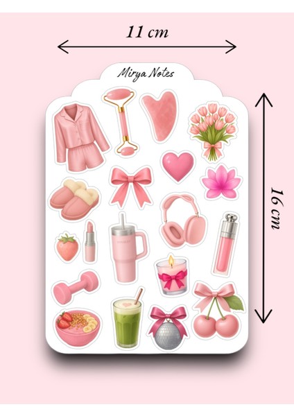 Pembe Kız Neşesi Temalı Sticker - Etiket - Çıkartma Bullet Journal, Ajanda, Planner Için Uygun Set