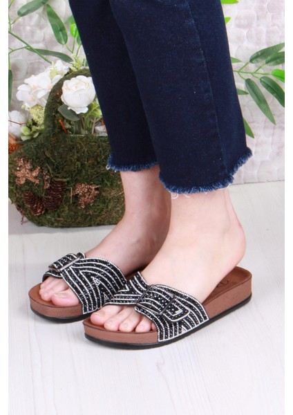 02003 Pienn Anatomik Esnek Rahat Taşlı Boncuklu Tek Tokalı Kadın Terlik modelleri