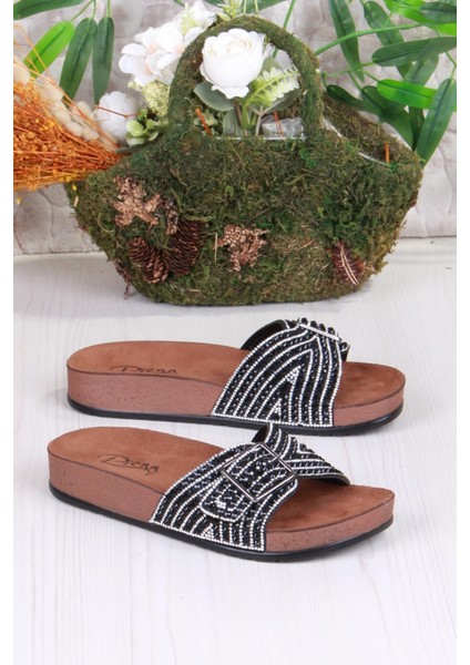 02003 Pienn Anatomik Esnek Rahat Taşlı Boncuklu Tek Tokalı Kadın Terlik fırsatları