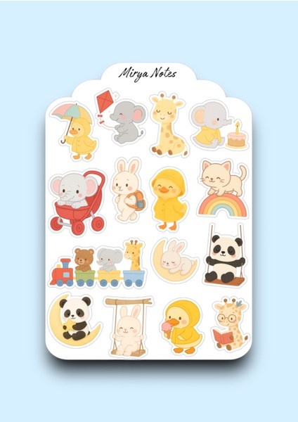 Sevimli Hayvanlar Temalı Sticker - Etiket - Çıkartma Bullet Journal, Ajanda, Planner Için Uygun Set
