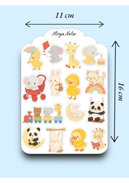 Sevimli Hayvanlar Temalı Sticker - Etiket - Çıkartma Bullet Journal, Ajanda, Planner Için Uygun Set