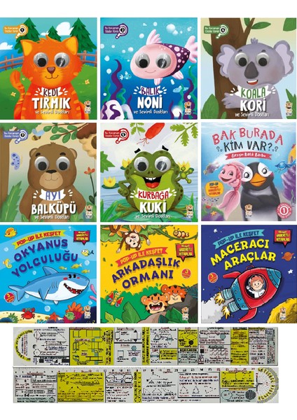 Kocaman Gözler Kimin + Pop-Up Hareketli Kitaplar 9'lu Set + Mat. Öğreten Cetvel