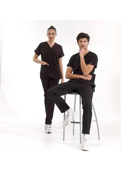 Siyah Lüks Likralı Scrubs Greys Takım