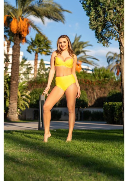 Kadın Dolgulu Yüksek Bel Sarı Bikini Takım C7T1N1O52-6