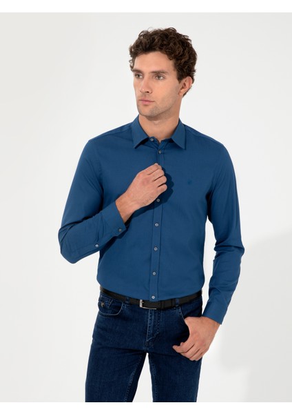 Erkek İndigo Slim Fit Uzun Kollu Gömlek 50219660-VR028
