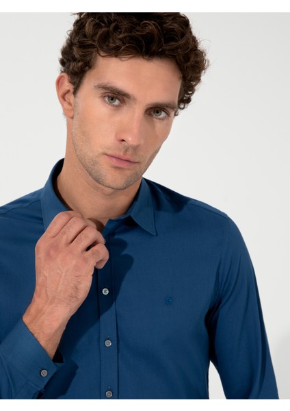 Erkek İndigo Slim Fit Uzun Kollu Gömlek 50219660-VR028