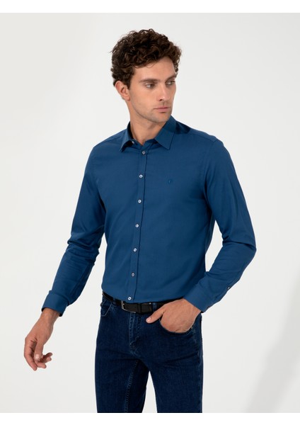 Erkek İndigo Slim Fit Uzun Kollu Gömlek 50219660-VR028