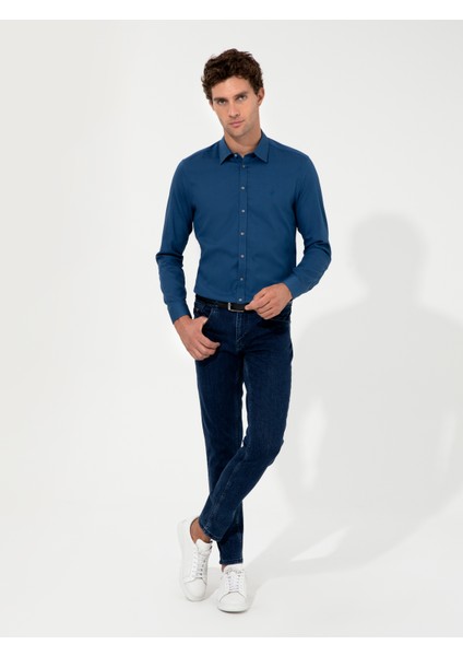 Erkek İndigo Slim Fit Uzun Kollu Gömlek 50219660-VR028