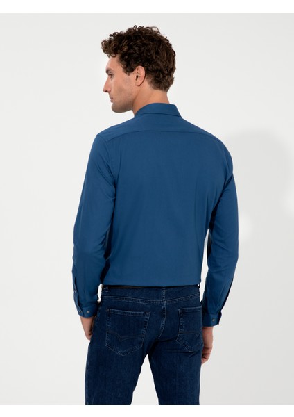 Erkek İndigo Slim Fit Uzun Kollu Gömlek 50219660-VR028
