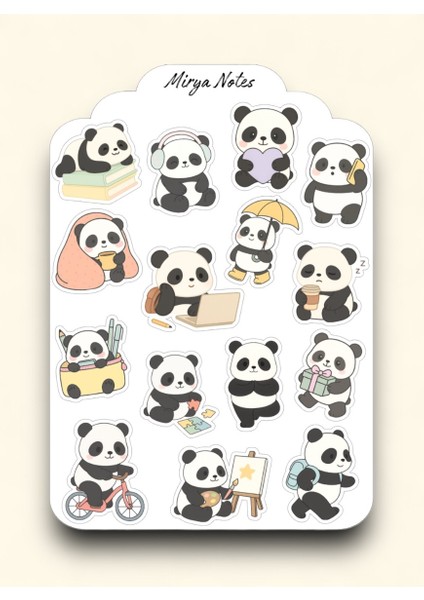 Panda Temalı Sticker - Etiket - Çıkartma Bullet Journal, Ajanda, Planner, Günlük Için Uygun Set